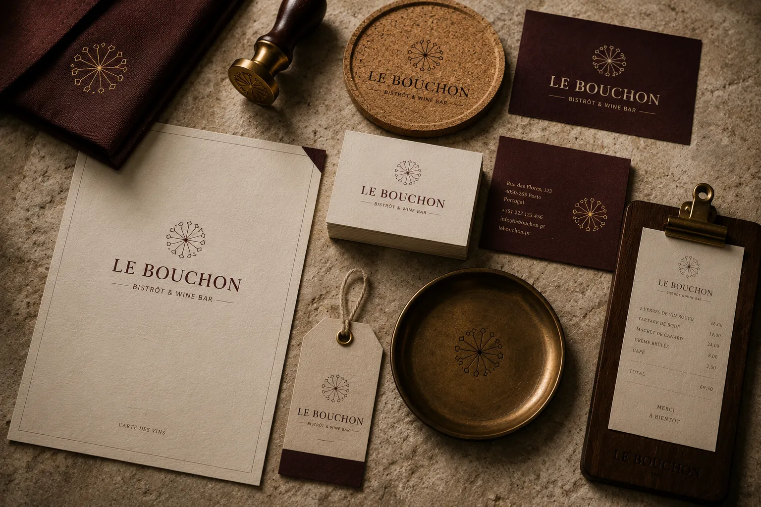 Le Bouchon — material de marca em contexto