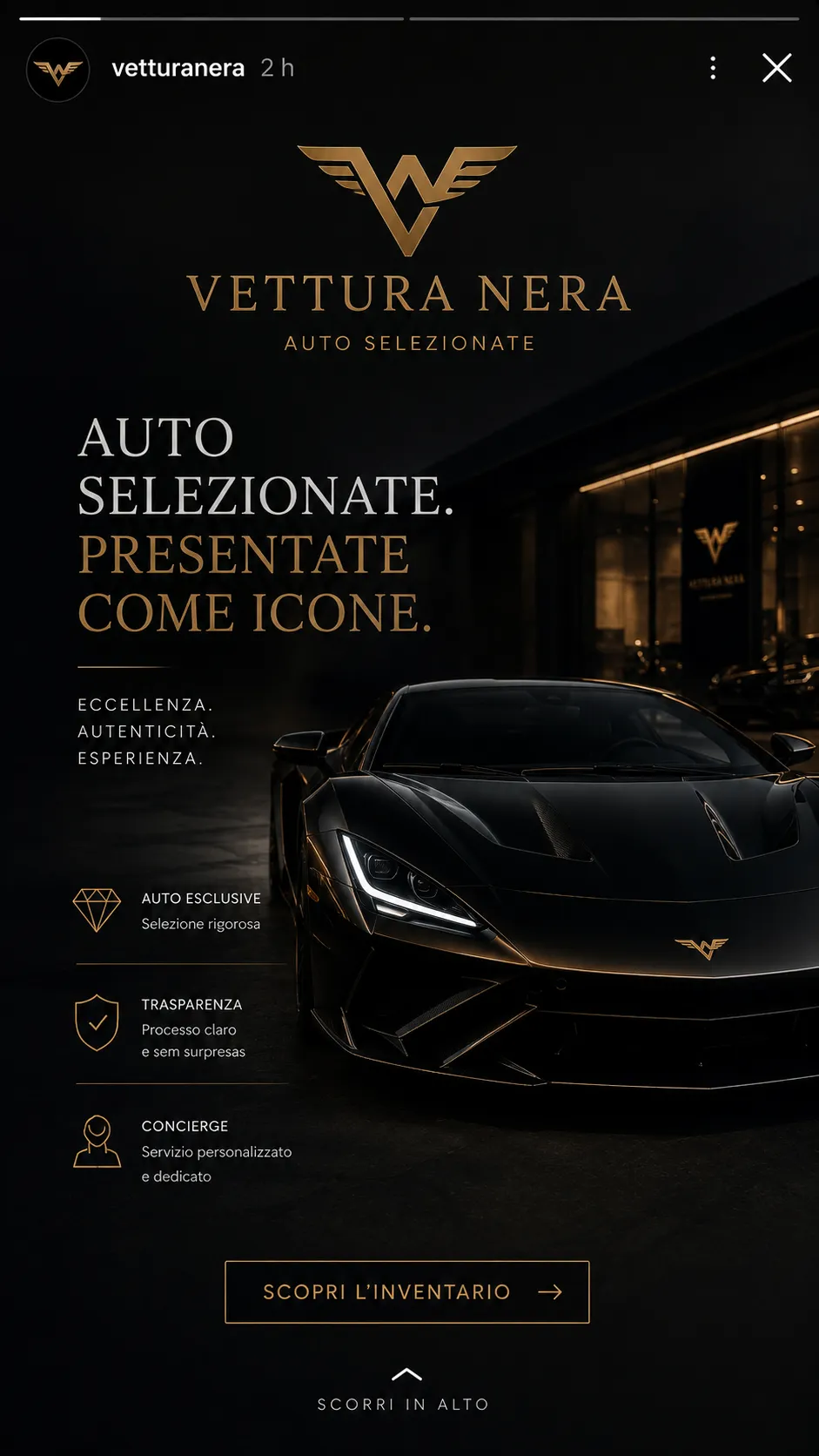 Vettura Nera — mockup digital mobile