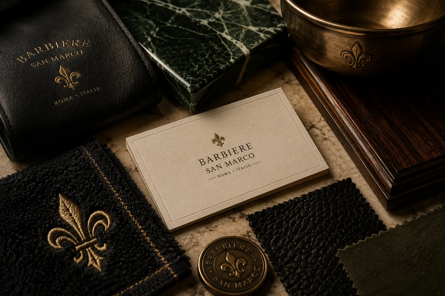 Barbearia San Marco — material de marca em contexto