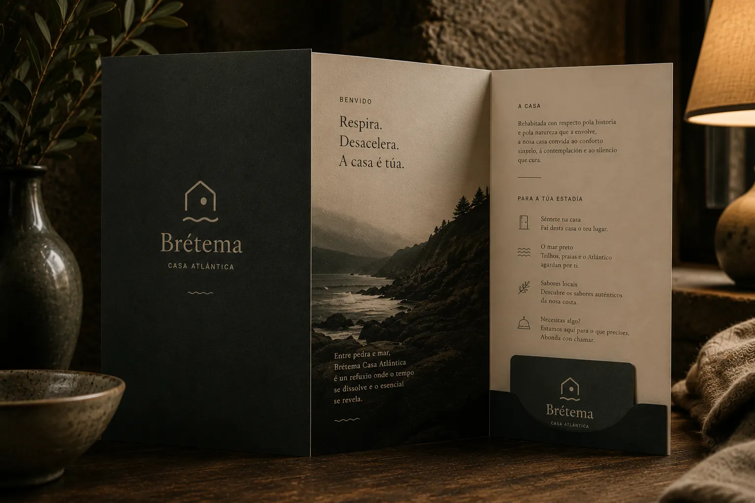 Brétema Casa Atlántica — material de marca em contexto