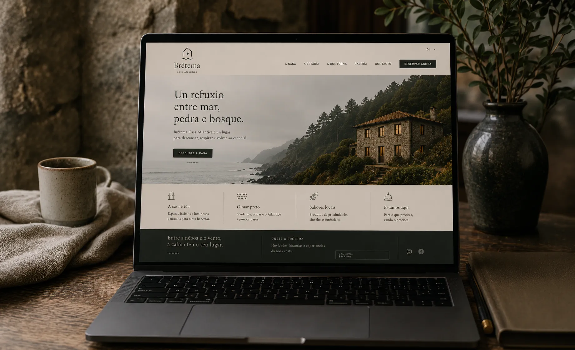Brétema Casa Atlántica — mockup digital desktop