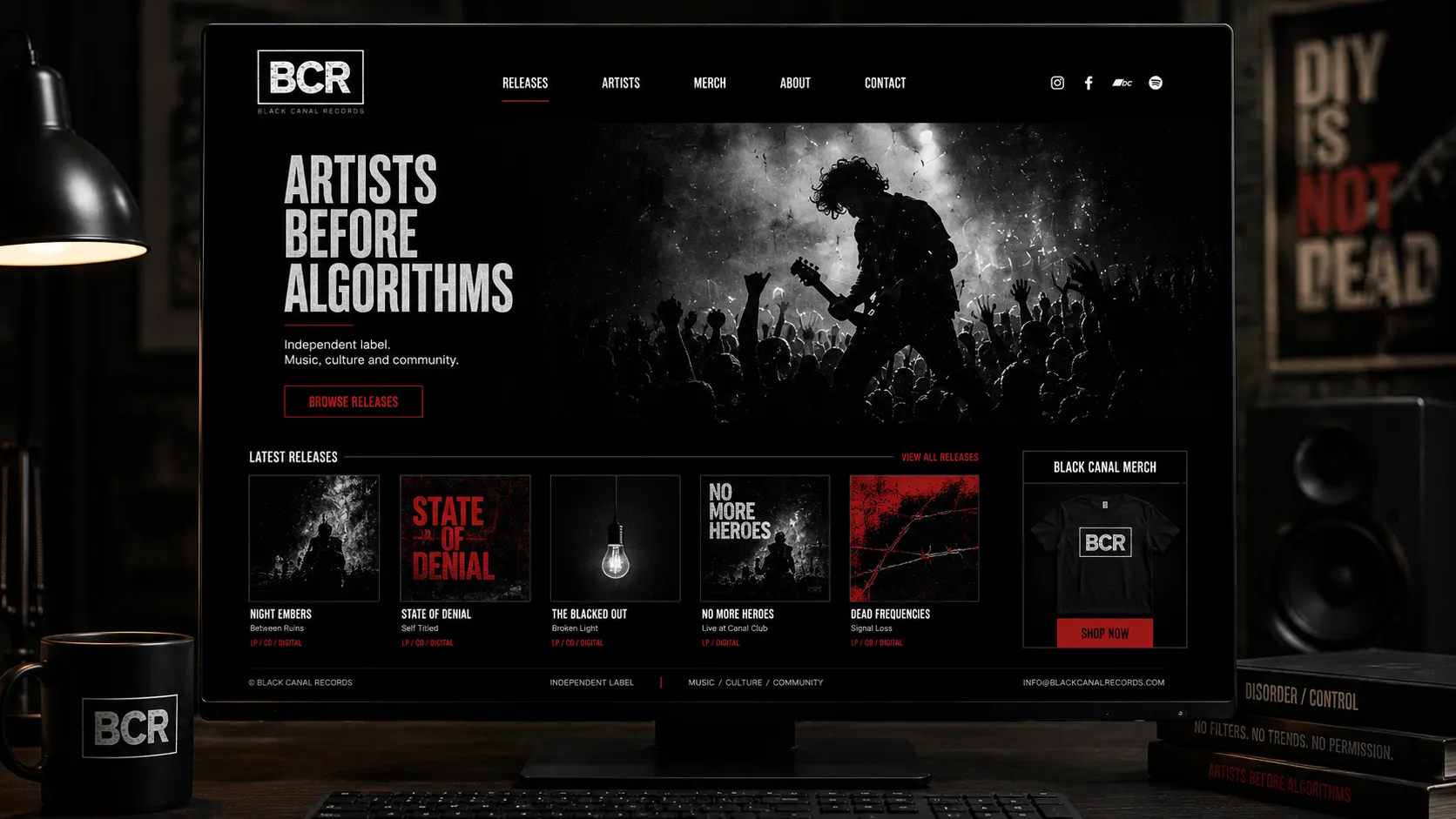 Black Canal Records — desktop digital mockup