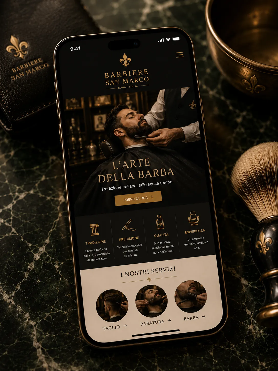 Barbiere San Marco — mobile digital mockup