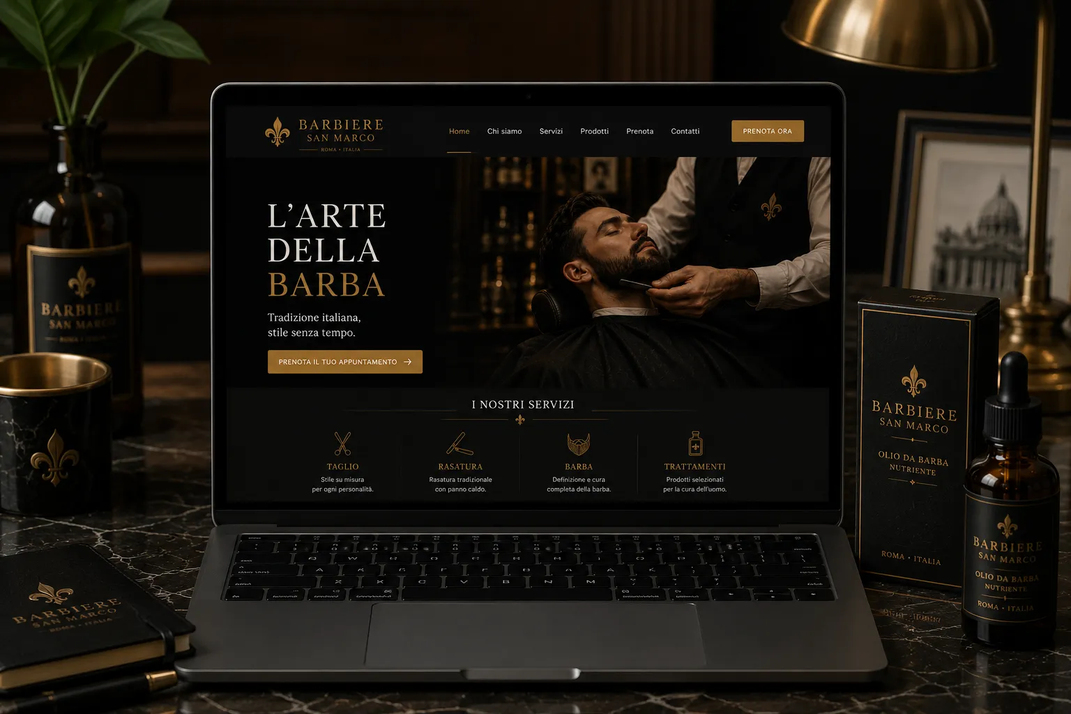 Barbiere San Marco — desktop digital mockup