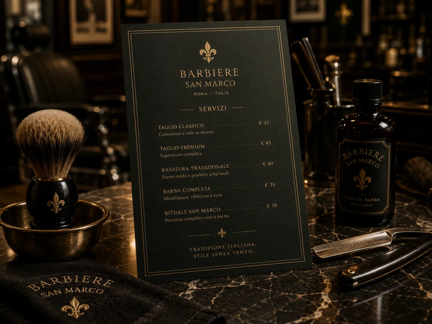 Barbiere San Marco — main visual identity mockup